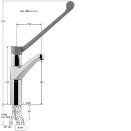 Waschtischbatterie | Standarmatur xena | für drucklose Speicher | langer Hebel auf Säule Ausladung 130 mm Produktbild 1 S