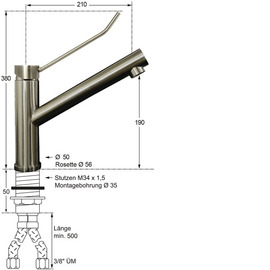 Spültischbatterie exis auf Säule Ausladung 200 mm Produktbild 1 S