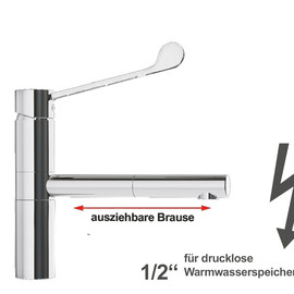 Spültischbatterie xara | für drucklose Warmwasserspeicher | langer Hebel Ausladung 230 mm Produktbild