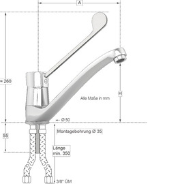 Spültischbatterie juna | langer Hebel | chromfarben Ausladung 230 mm Produktbild 1 S