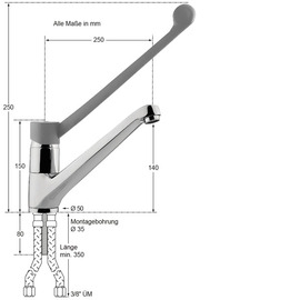 Spültischbatterie xena | langer Hebel Ausladung 250 mm Produktbild 1 S