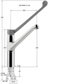 Spültischbatterie xena | für drucklose Speicher | langer Hebel auf Säule Ausladung 250 mm Produktbild 1 S
