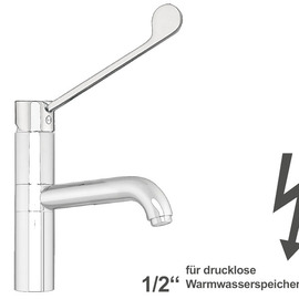 Spültischbatterie taya | für drucklose Warmwasserspeicher | langer Hebel auf Säule Ausladung 250 mm Produktbild