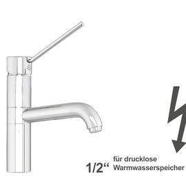 Spültischbatterie zaya | für drucklose Warmwasserspeicher | Hebel gerade auf Säule Ausladung 250 mm Produktbild
