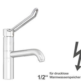 Spültischbatterie zaya | für drucklose Warmwasserspeicher | langer Ringhebel auf Säule Ausladung 250 mm Produktbild