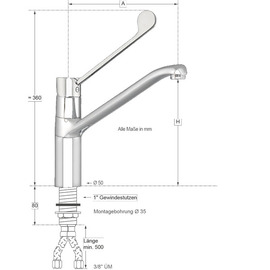 Spültischbatterie juna | chromfarben auf Säule Ausladung 250 mm Produktbild 1 S
