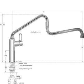 Säulenbatterie profi 3/4" | kurzer Ringhebel H Säule 100 mm Ausladung 300 - 600 mm Produktbild 1 S