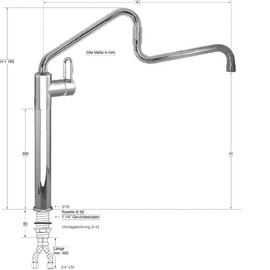 Säulenbatterie profi 3/4" | kurzer Ringhebel H Säule 300 mm Ausladung 300 - 600 mm Produktbild 1 S