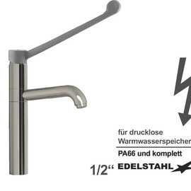 Spültischbatterie elyk | für drucklose Warmwasserspeicher | langer Hebel auf Säule Ausladung 250 mm Produktbild