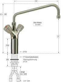 Säulenbatterie CLASSIC 3/4" | 4-Flügel-Griff | Zweigriffmischer Ausladung 300 mm Produktbild 1 S