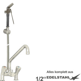 Mehrzweck-Reinigungsset vaxia Zweigriffmischer Zweiloch Standarmatur Brause schmal | Schlauchlänge 1200 mm C-Auslauf Produktbild