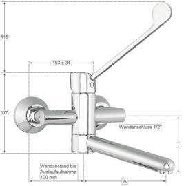Wandbatterie meyo 1/2" Ausladung 100 mm | langer Hebel Produktbild 1 S