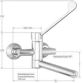 Wandbatterie meyo 3/4" Ausladung 100 mm | langer Hebel Produktbild 1 S