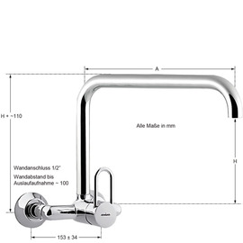 Wandbatterie profi 1/2" Ausladung 220 mm erhöhter C-Auslauf gerade Produktbild 1 S