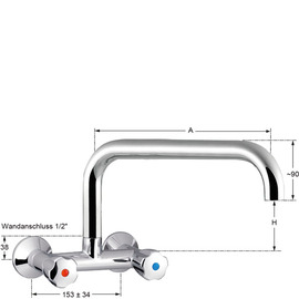 Wandbatterie profi 1/2" Ausladung 300 mm C-Auslauf gerade Produktbild 1 S
