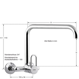 Wandbatterie profi 3/4" Ausladung 300 mm erhöhter C-Auslauf gerade Produktbild 1 S