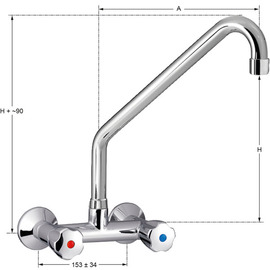 Wandbatterie profi 3/4" Ausladung 300 mm erhöhter C-Auslauf schräg Produktbild 1 S