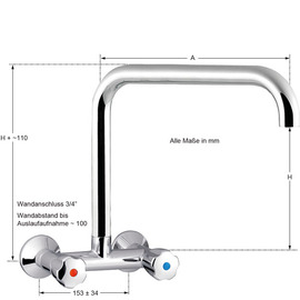 Wandbatterie profi 3/4" Ausladung 220 mm C-Auslauf Produktbild 1 S