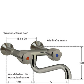 Wandbatterie CLASSIC 3/4" Ausladung 200 mm | Wandabstandsverlängerung 80 mm Produktbild 1 S