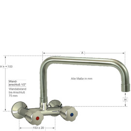 Wandbatterie CLASSIC 1/2" Ausladung 250 mm C-Auslauf gerade Produktbild 1 S