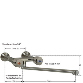 Wandbatterie CLASSIC 3/4" Ausladung 300 mm schwenkbarer Auslauf unten Produktbild 1 S
