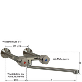 Wandbatterie CLASSIC 3/4" Ausladung 300 mm | Wandabstandsverlängerung 210 mm Produktbild 1 S