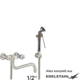 Mehrzweck-Reinigungsset vaxia Zweigriffmischer Wandarmatur Brause schwarz | Schlauchlänge 1200 mm Produktbild