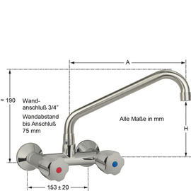 Wandbatterie CLASSIC 3/4" Ausladung 250 mm C-Auslauf schräg Produktbild 1 S
