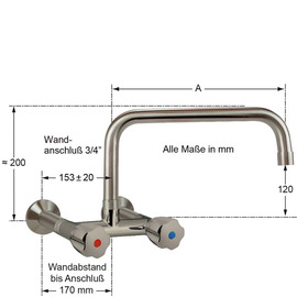 Wandbatterie classiq Ausladung 300 mm C-Auslauf gerade Produktbild 1 S