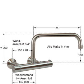 Wandbatterie ETHERM 3/4" Ausladung 300 mm C-Auslauf gerade Produktbild 1 S