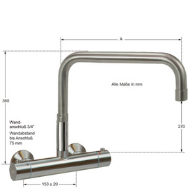 Wandbatterie ETHERM 3/4" Edelstahl Ausladung 300 mm erhöhter C-Auslauf gerade Produktbild 1 S