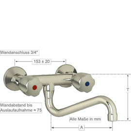 Wandbatterie CLASSIC 3/4" Ausladung 300 mm S-Auslauf unten Produktbild
