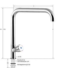 Standventil profi 3/4" Ausladung 300 mm erhöhter C-Auslauf gerade Produktbild 1 S