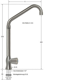 Standventil clarix 1/2" Ausladung 250 mm hoher C-Auslauf schräg Produktbild 1 S