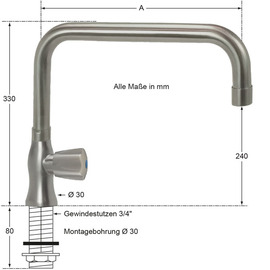 Standventil clarix 3/4" Ausladung 300 mm | 3-Kant-Metallgriff Produktbild 1 S