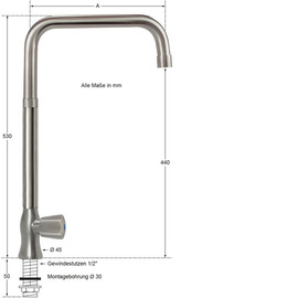 Standventil clarix 1/2" Ausladung 250 mm hoher C-Auslauf gerade Produktbild 1 S