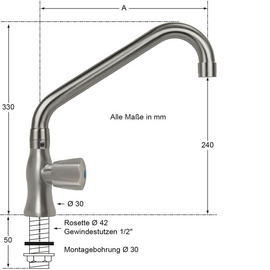 Standventil clarix 1/2" Ausladung 250 mm C-Auslauf schräg Produktbild 1 S