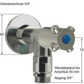 Wandventil 3/4" clasix Ventilabgang 3/4" | 4-Flügel-Griff | mit Rohrbelüfter Produktbild 1 S