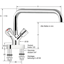 Zweigriffmischer-Blockbatterie chief C-Auslauf gerade Ausladung 250 mm Produktbild 1 S