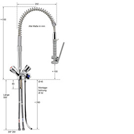 Thekenarmatur fresh 1/2" | ausziehbare Umstellbrause | Zweigriffmischer Produktbild 1 S