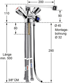 Thekenarmatur fresh 1/2" | für drucklose Speicher H 100 mm | Zweigriffmischer Ausladung 200 mm Produktbild 1 S