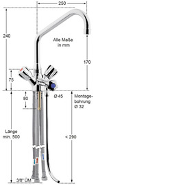 Thekenarmatur fresh 1/2" | drucklos H 290 mm | Zweigriffmischer Ausladung 200 mm Produktbild 1 S