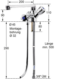 Thekenarmatur fresh 1/2" | Metallgriff rechts Ausladung 200 mm Produktbild 1 S
