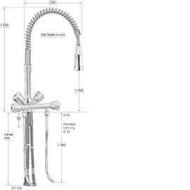 Thekenarmatur fresh 1/2" | für drucklose Warmwasserspeicher H 530 mm Ausladung 250 mm Produktbild 1 S