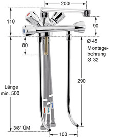 Thekenarmatur fresh 1/2" | für drucklose Warmwasserspeicher | Zweigriffmischer Ausladung 200 mm Produktbild 1 S