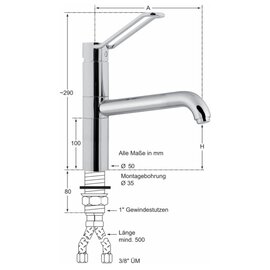 Hebelmischer-Spültischbatterie Taya 1/2" Ausladung 200 mm Auslaufhöhe 90 mm  H 870 mm Produktbild