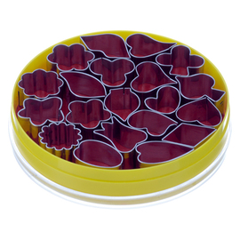 Dekor-Ausstechersatz 20-teilig mit Dose BLUMEN  • Blume  • Herz  • Tulpe  | Edelstahl Ø 150 mm  H 20 mm Produktbild