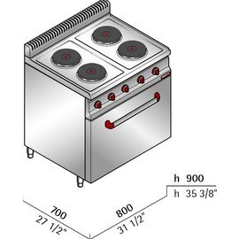 Elektroherd E7P4+FE1 Gastronorm | 4 Kochstellen | Backofen | 13,4 kW 230 Volt Produktbild