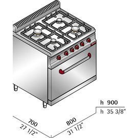 Gasherd G7F4+FE Gastronorm 400 Volt 21 kW (Gas) 7,5 kW (Elektrobackofen) | Backofen Produktbild