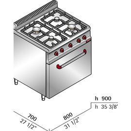 Gasherd G7F4E+FE1 230 Volt 3 kW (Elektrobackofen) 12,4 kW (Gas) | Backofen GN 1/1 Produktbild